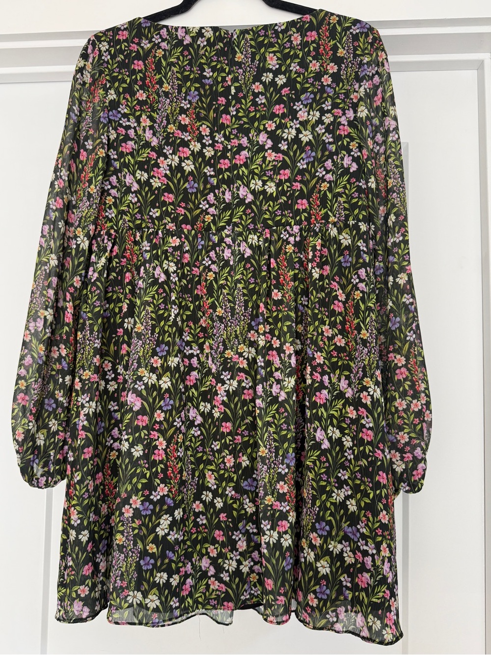 Amanda Uprichard Black Floral Tie Long Sleeve Dress - Picture 3 of 3